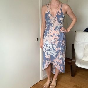 ASTR Blue Floral Midi Wrap Dress - L